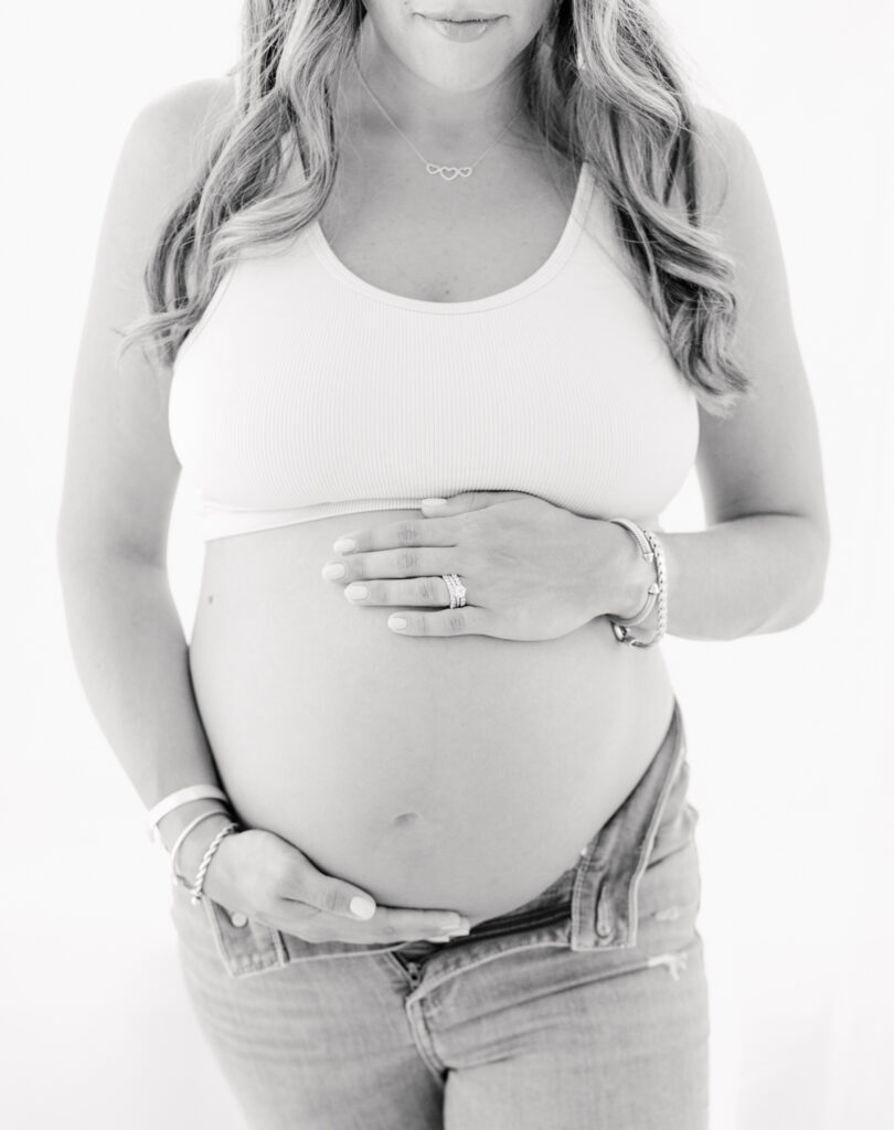 black and white image of pregnant mom taken by boston maternity photographer